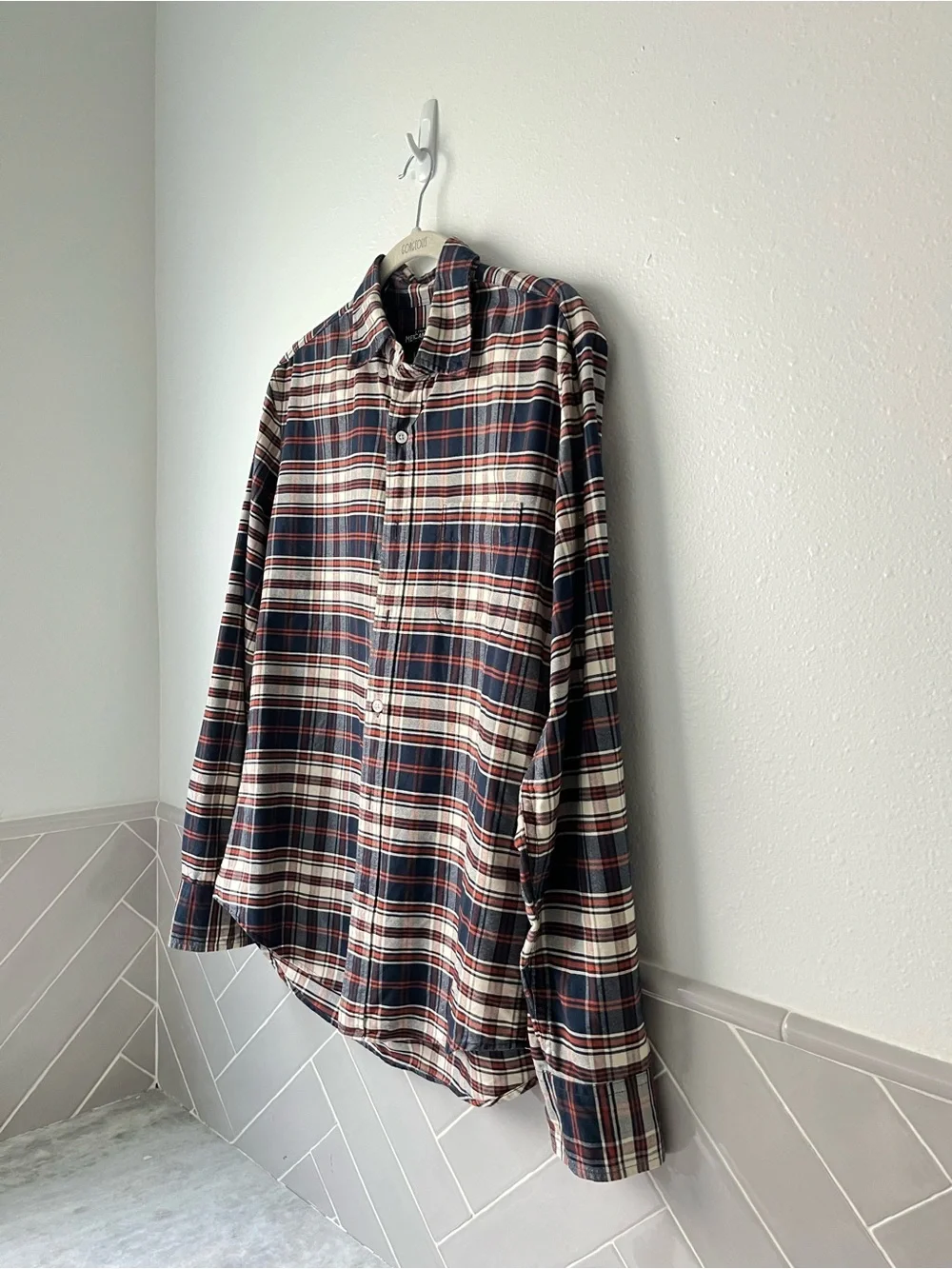 J. Crew Men's Plaid Button-Down Shirt - Navy, Cream & Red